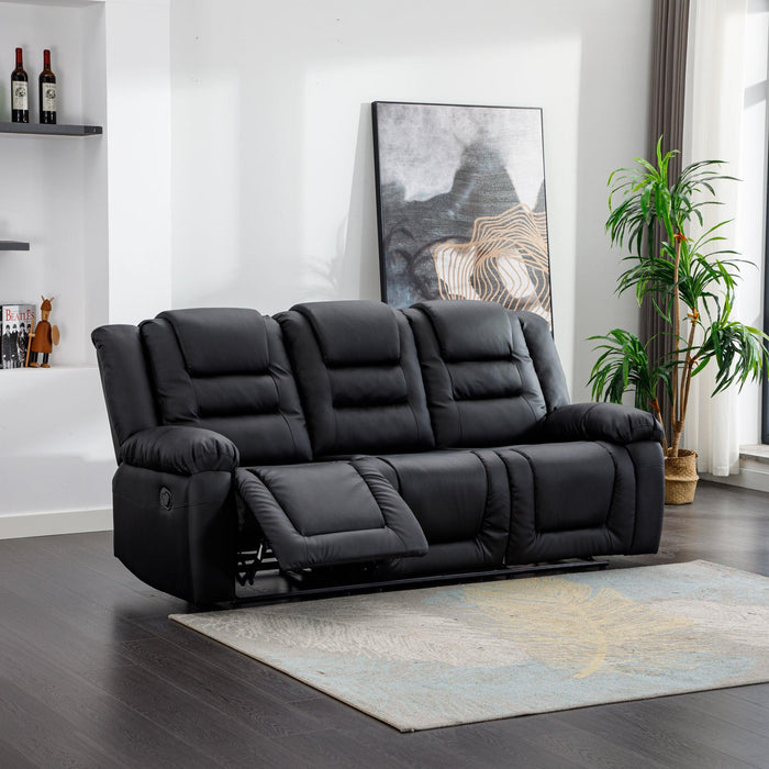 Home Theater Seating Manual Recliner with Center Console, PU Leather Reclining Sofa for Living Room,Black