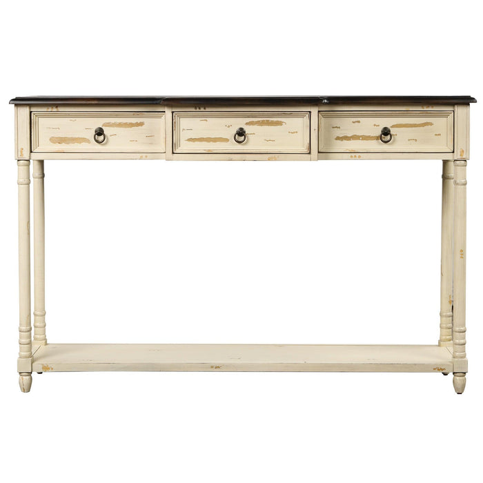 Console Table Sofa Table with Drawers for Entryway with Projecting Drawers and Long Shelf (Beige)