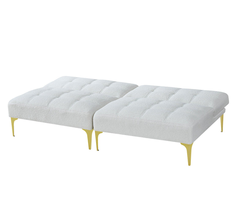 Convertible sofa bed futon with ld metal legs teddy fabric (White)
