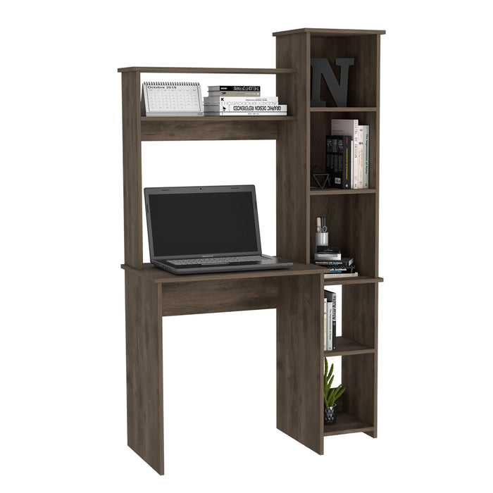 Marston 6-Shelf Writing Desk with Built-in Bookcase Dark Brown