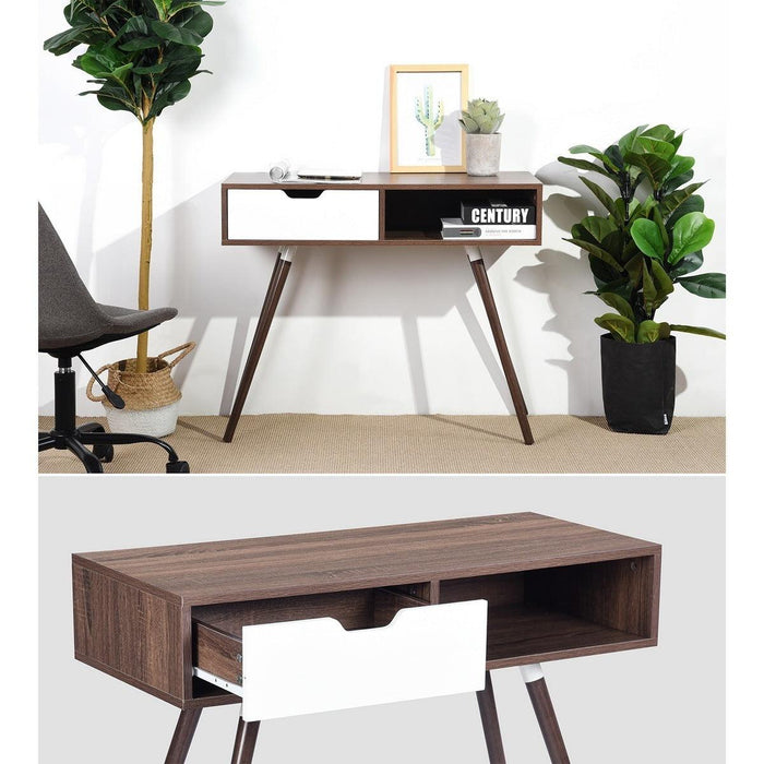 35.4" Writing Computer Desk With Drawer, walnut & white