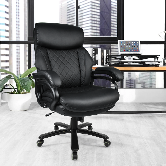 Office Desk Chair with High Quality PU Leather, Adjustable Height/Tilt, 360-Degree Swivel, 400LBS , Black
