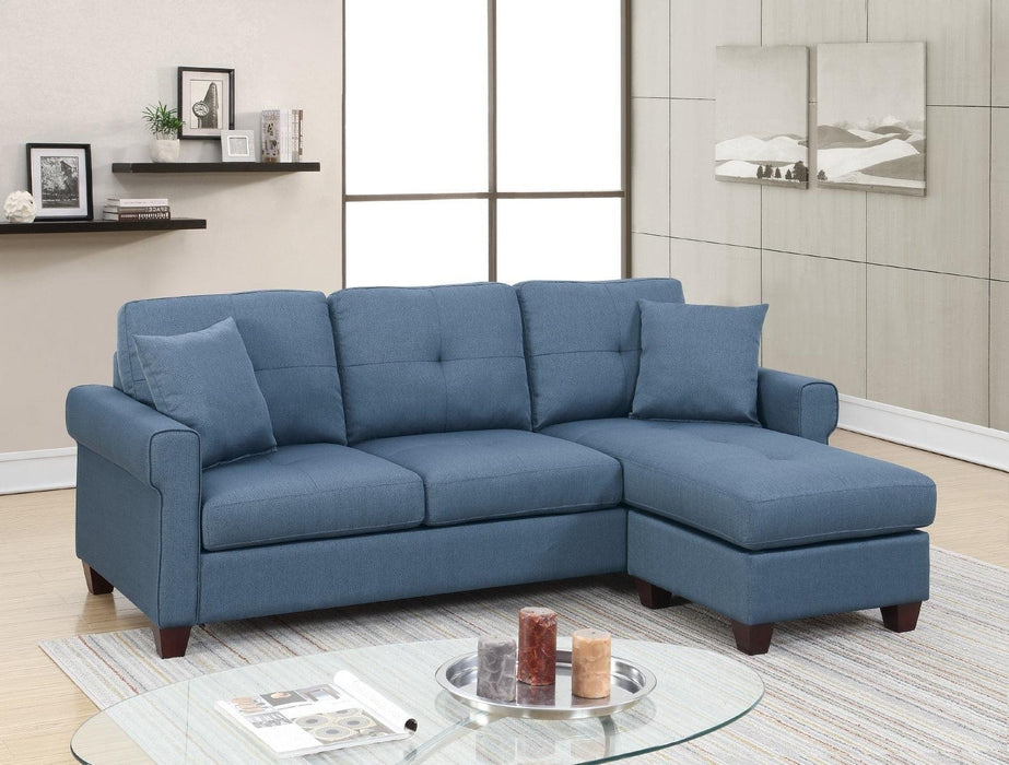 Blue Color Glossy Polyfiber Tufted Cushion Couch Sectional Sofa Chaise Living Room Furniture Reversible Sectionals Chaise