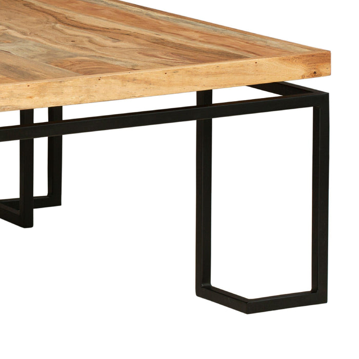 Square Coffee Table with Wooden Top and Geometric Frame, Brown and Black