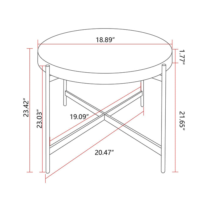 20.47"Modern  Thread Design Round Coffee Table ,  MDF  Table Top with Cross Legs Metal Base