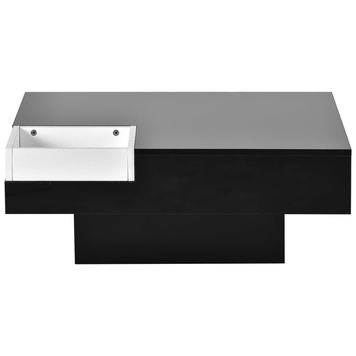 Modern Minimalist Design 31.5*31.5in Square Coffee Table with Detachable Tray and Plug-in 16-color LED Strip Lights Remote Control for Living Room