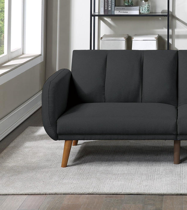 ElegantModern Sofa Black Polyfiber 1pc Sofa Convertible Bed Wooden Legs Living Room Lounge Guest Furniture