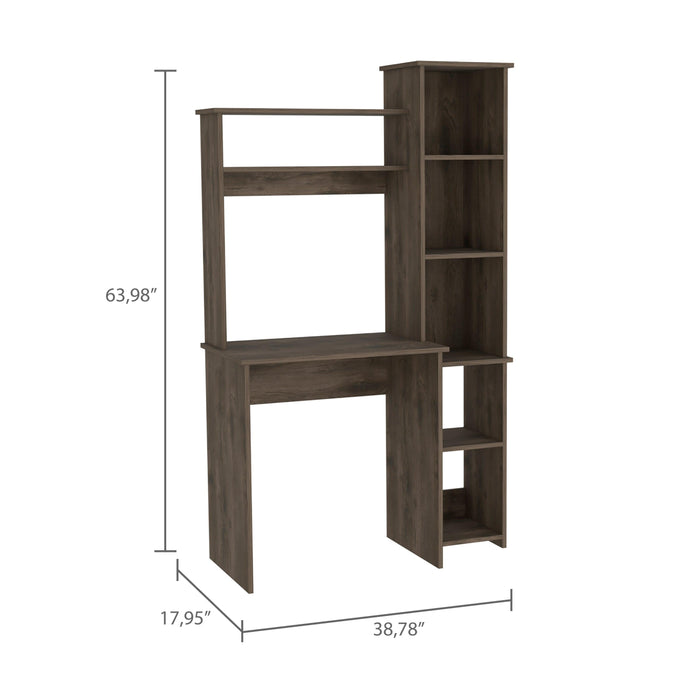 Marston 6-Shelf Writing Desk with Built-in Bookcase Dark Brown