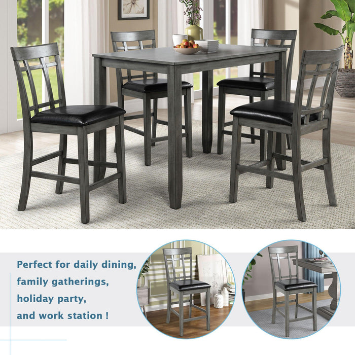 Brand 5 Piece Vintage Rectangular Counter Height Bar Table with 4 chairs, Wood Dining Table and Chair Set for Dining Room, Pub and Bistro (Antique Graywash)