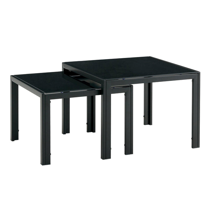 Nesting Coffee Table Set of 2, SquareModern Stacking Table with Tempered Glass Finish for Living Room,Black