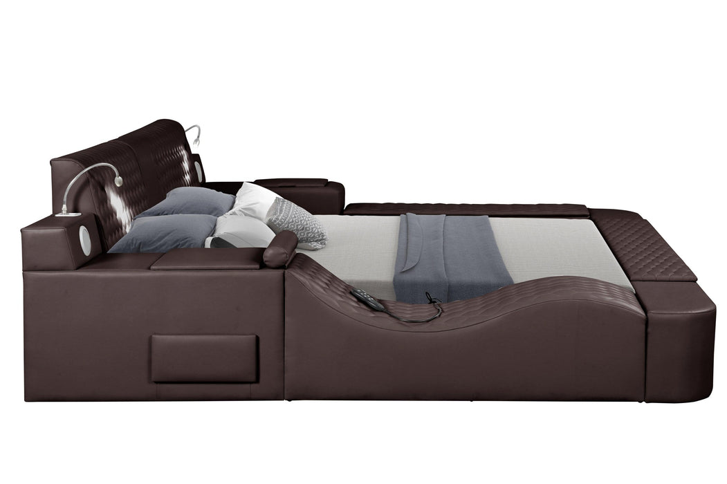 Zoya Smart Multifunctional King Size Bed Made with Wood in Brown