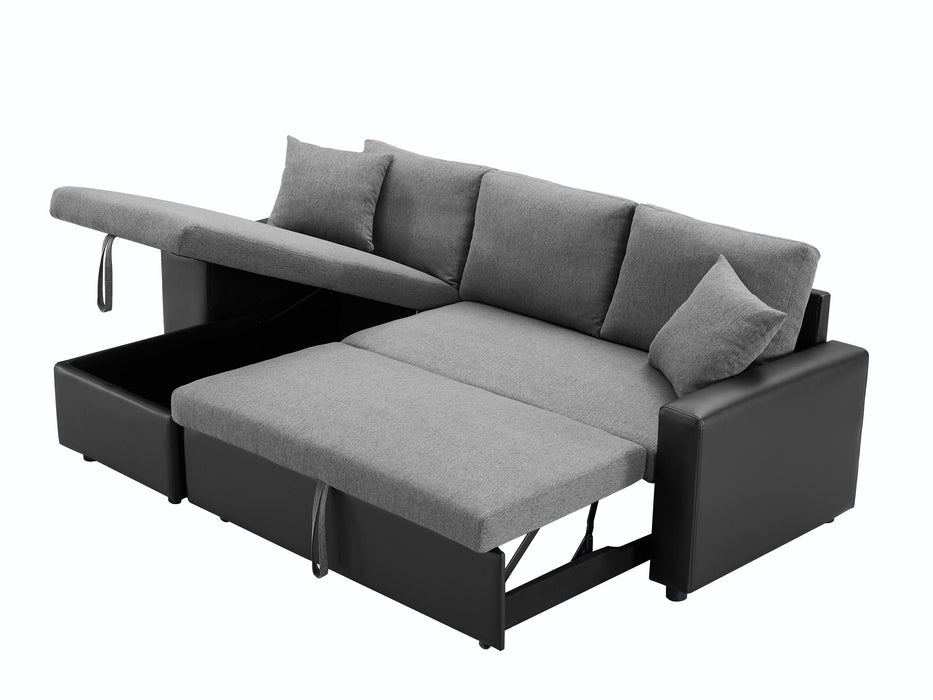 92.5“Linen Reversible Sleeper Sectional Sofa withStorage and 2 stools Steel Gray