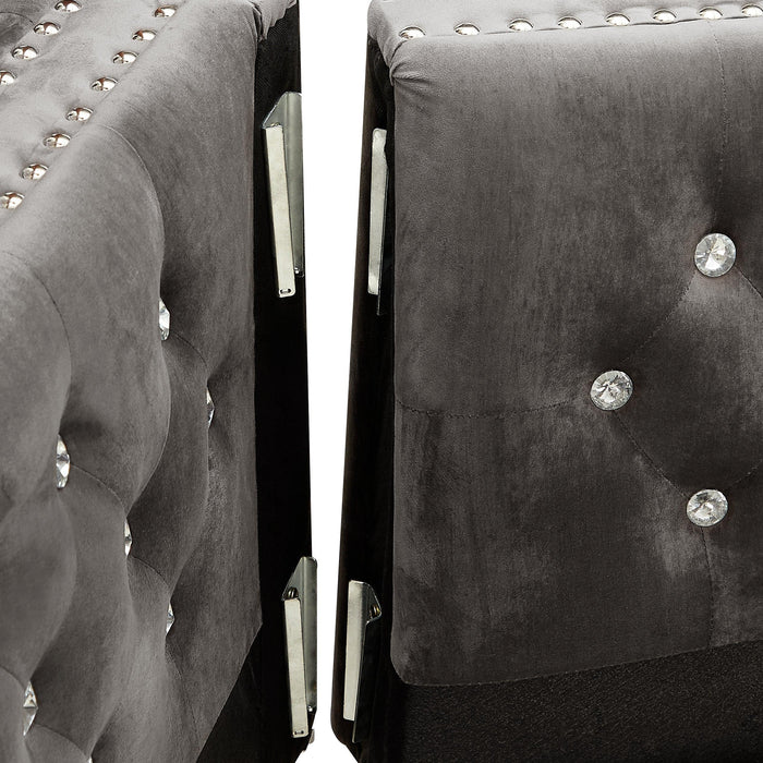 82.3" WidthModern Velvet Sofa Jeweled Buttons Tufted Square Arm Couch Grey,2 Pillows Included