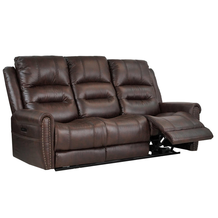 Slora Leather Gel Brown Power Reclining 81.5" Sofa With Power Headrest and Dropdown Center Table ( Sofa )