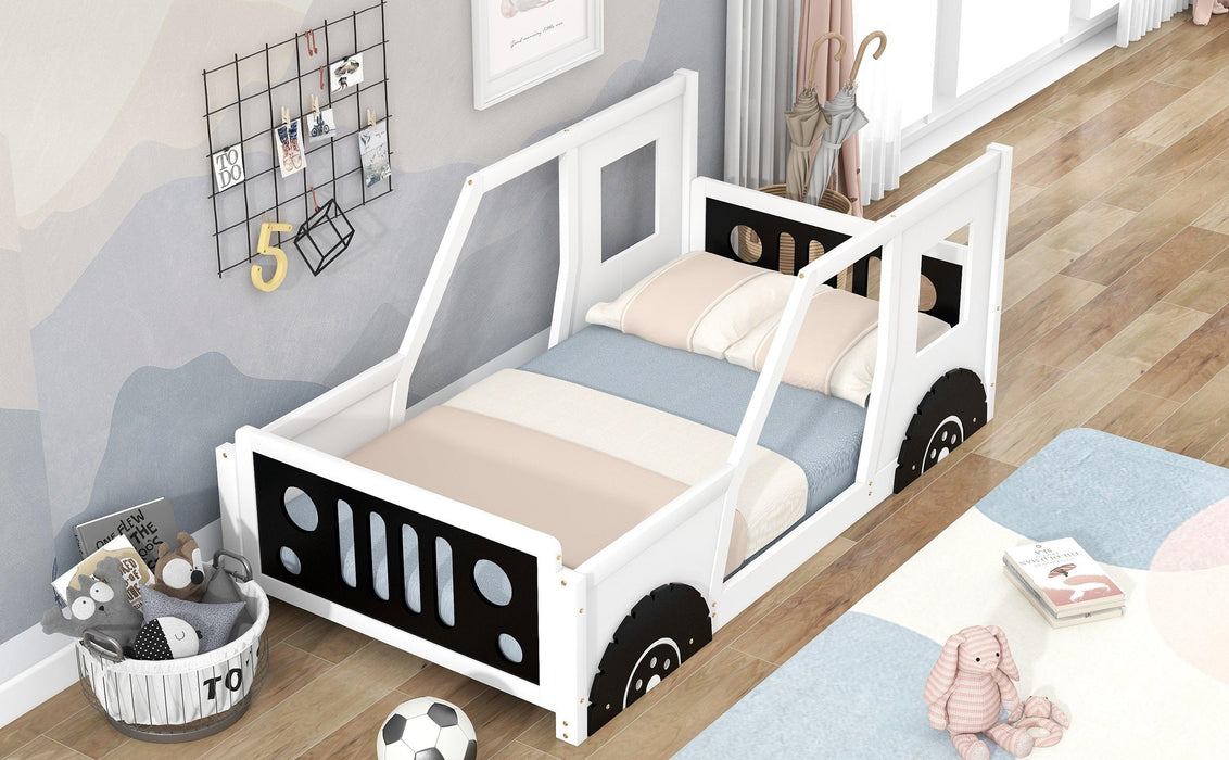 Twin Size Classic Car-Shaped Platform Bed with Wheels,White
