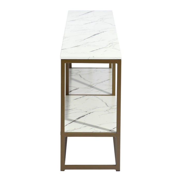 59.8 inch White Marble Gold Frame TV STAND WithStorage
