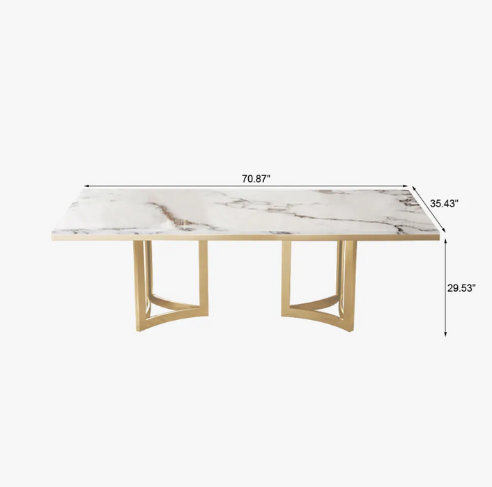 BuraModern Marble Dining Table with Rectangular Tabletop Gold Stainless Legs, for Kitchen and Dining Room