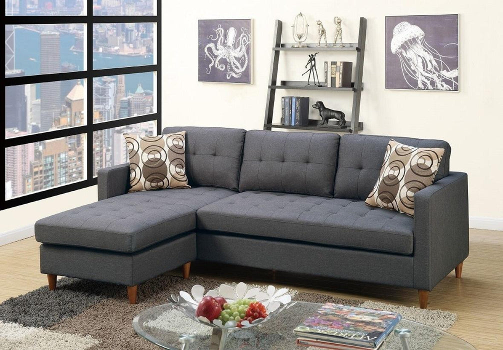 Blue Grey Polyfiber Sectional Sofa Living Room Furniture Reversible Chaise Couch Pillows Tufted Back Modular Sectionals