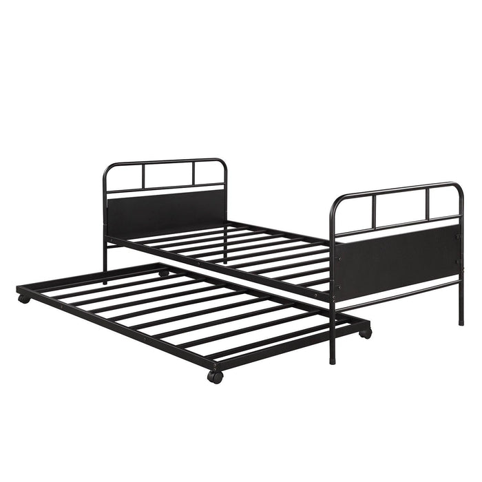 Metal Daybed Platform Bed Frame with Trundle Built-in Casters, Twin Size