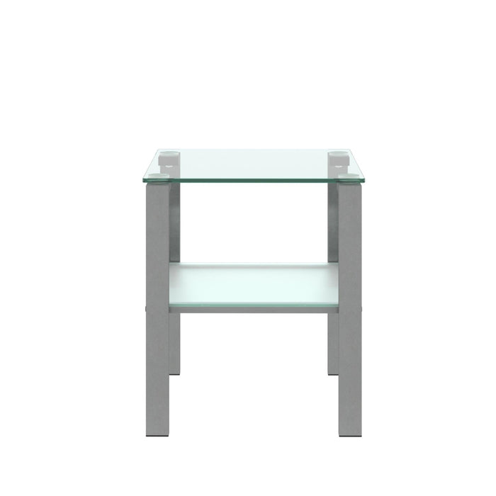 Glass two layer tea table, small round table, bedroom corner table, living room grey side table