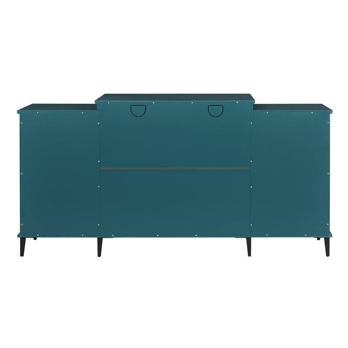 62” TV Stand,Storage Buffet Cabinet, Sideboard with Glass Door and Adjustable Shelves, Console Table for Dining Living Room Cupboard, Teal Blue