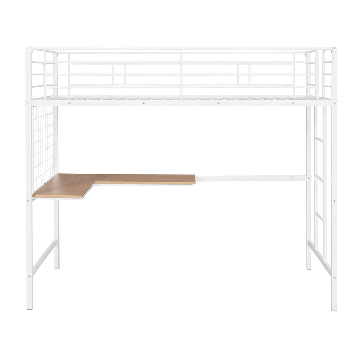 Twin Metal Loft Bed with Desk and Metal Grid,White