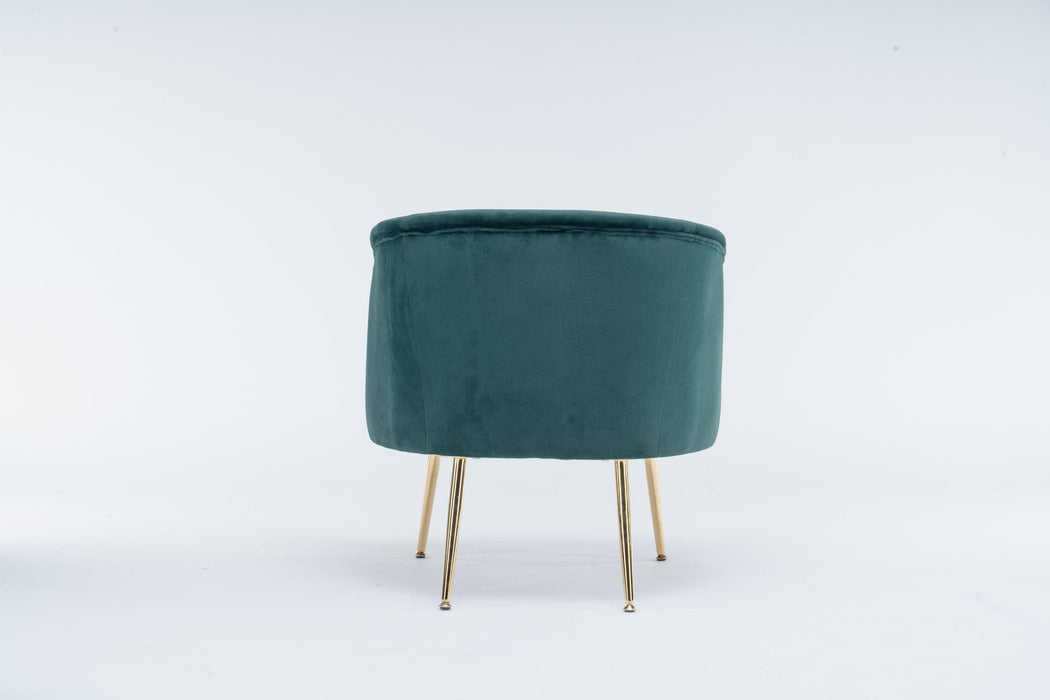 Velvet Accent Armchair Tub Barrel Chair With Gold Metal Legs,Dark Green