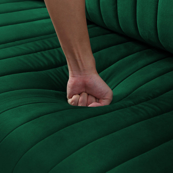 The green sofa without armrests is not sold separately and needs to be combined with other parts or multiple seats.