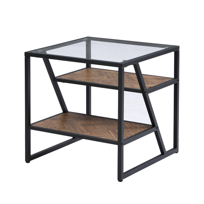 Black Side Table, End Table withStorage Shelf, Tempered Glass Coffee Table with Metal Frame for Living Room&Bed Room
