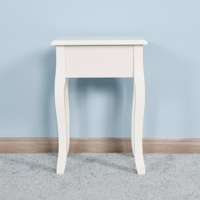 White Living Room Floor-standingStorage Table with a Drawer, 4 Curved Legs