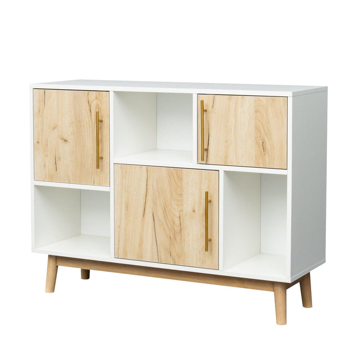 Multi-purposeStorage cabinet with display stand and door, entrance channel,Modern buffet or kitchen sideboard, TV cabinet, white and oak