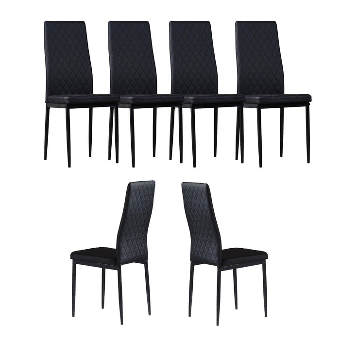 BlackModern minimalist dining chair fireproof leather sprayed metal pipe diamond grid pattern restaurant home conference chair set of 4