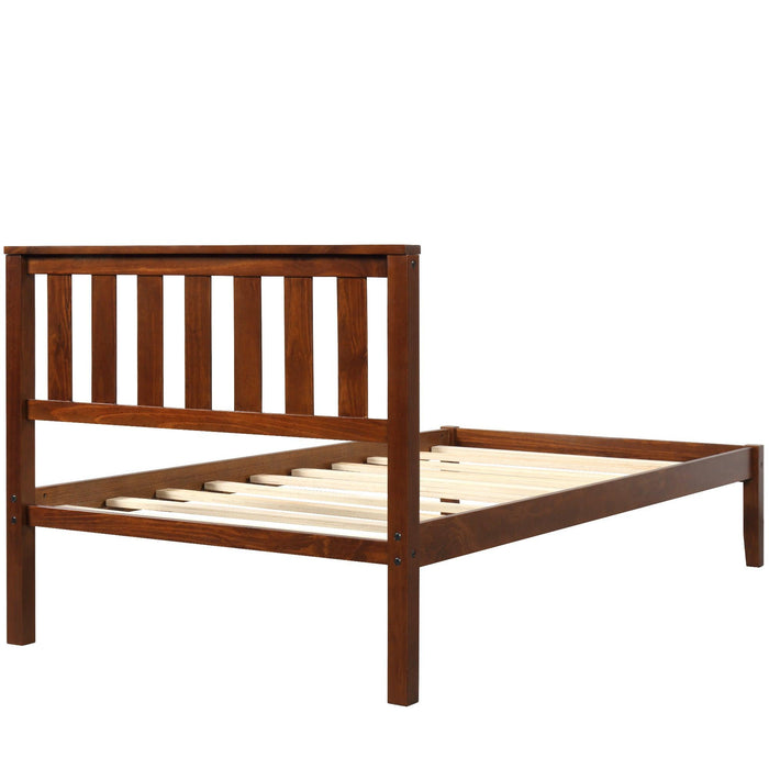 Wood Platform Bed with Headboard/Wood Slat Support，Twin (Walnut)