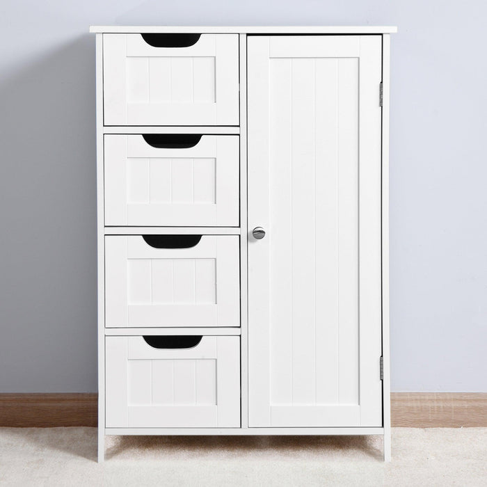 White BathroomStorage Cabinet, Floor Cabinet with Adjustable Shelf and Drawers