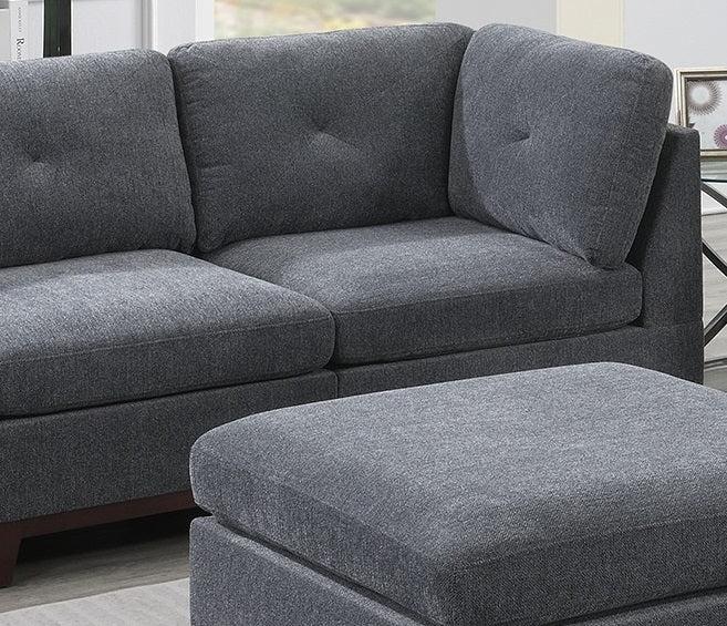 Ash Grey Chenille Fabric Modular Sofa Set 6pc Set Living Room Furniture Couch Sofa Loveseat 4x Corner Wedge 1x Armless Chair and 1x Ottoman Tufted Back Exposed Wooden Base