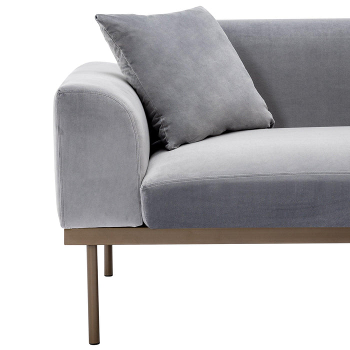 Modern Velvet Sofa with Metal Legs,Loveseat Sofa Couch with Two Pillows for Living Room and Bedroom,Grey