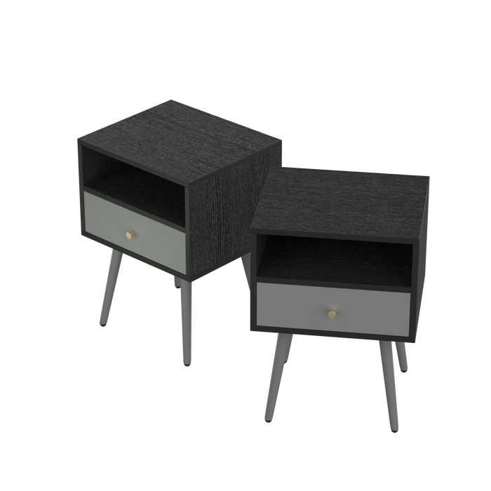Modern Bedside Tables Set of 2,Nightstand with 1Storage Drawer -Chic  Simple Assembly End Side Table,Sofa Table,for bedroom/living room/office (2pcs,dark grey)