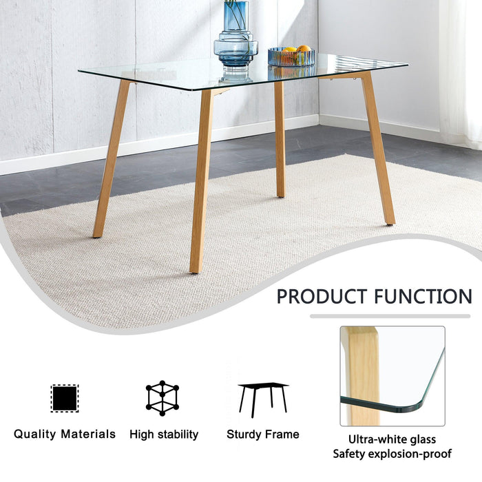 Glass Dining TableModern Minimalist Rectangular for 4-6 with 0.31" Tempered Glass Tabletop and Black Coating Metal Legs, Writing Table Desk, for Kitchen Dining Living Room, 47" W x 31"D x 30" H