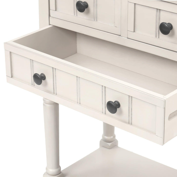 Narrow Console Table, Slim Sofa Table with ThreeStorage Drawers and Bottom Shelf (Ivory White)