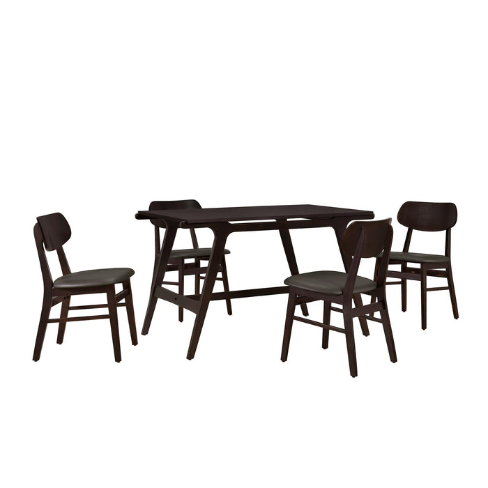 5-Piece Mid-Century Style Dining Table Set Kitchen Table with 4 Faux Leather Dining Chairs (Wenge)