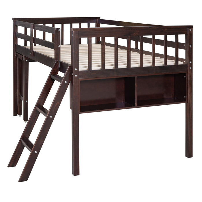 Twin Size Loft Bed With Removable Desk and Cabinet, Espresso