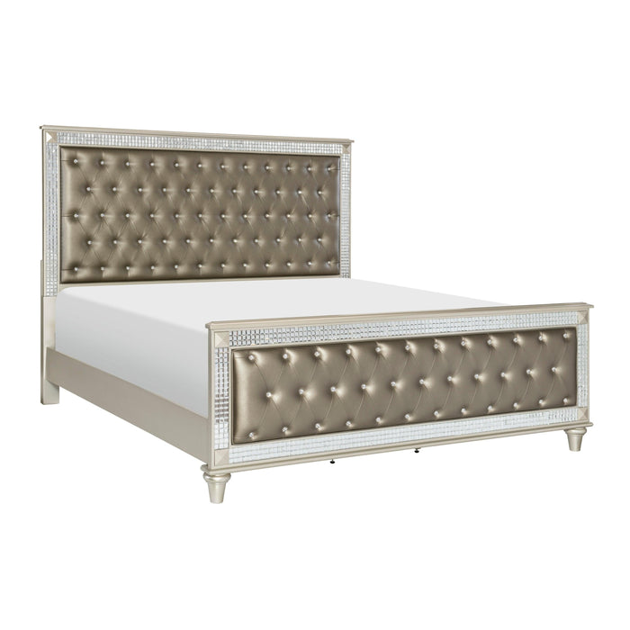 Glamorous Style Champagne Finish Queen Bed 1pc Upholstered Headboard Footboard Arcylic Crystals Trim TuftingModern Bedroom Furniture