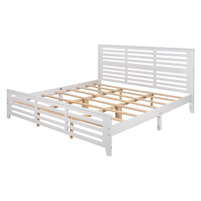 Platform bed with horizontal strip hollow shape, King size, white