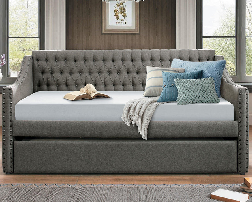 Modern Design Dark Gray Fabric Upholstered 1pc Sofa Bed w Trundle Button-Tufted Detail Nailhead Trim Day Bed