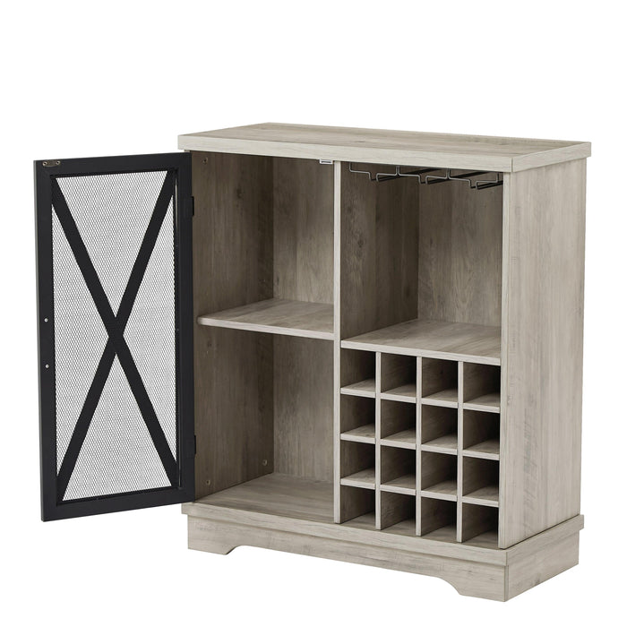 Single door wine cabinet with 16 wineStorage compartments (Gray, 31.50" W*13.78" D*35.43" H)