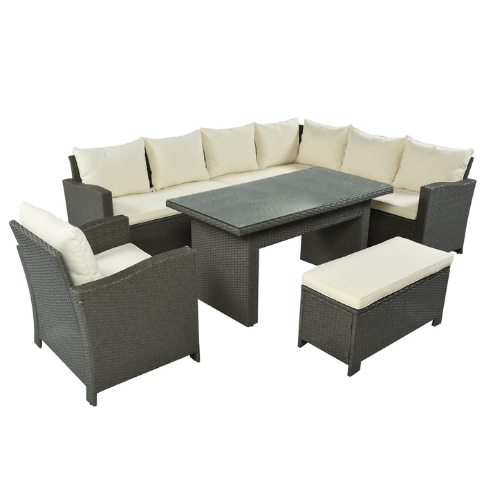 Patio Furniture Set, 6 PCS Outdoor Conversation Set, Dining Table Chair with Bench and Cushions(As same as WY000262AAA)