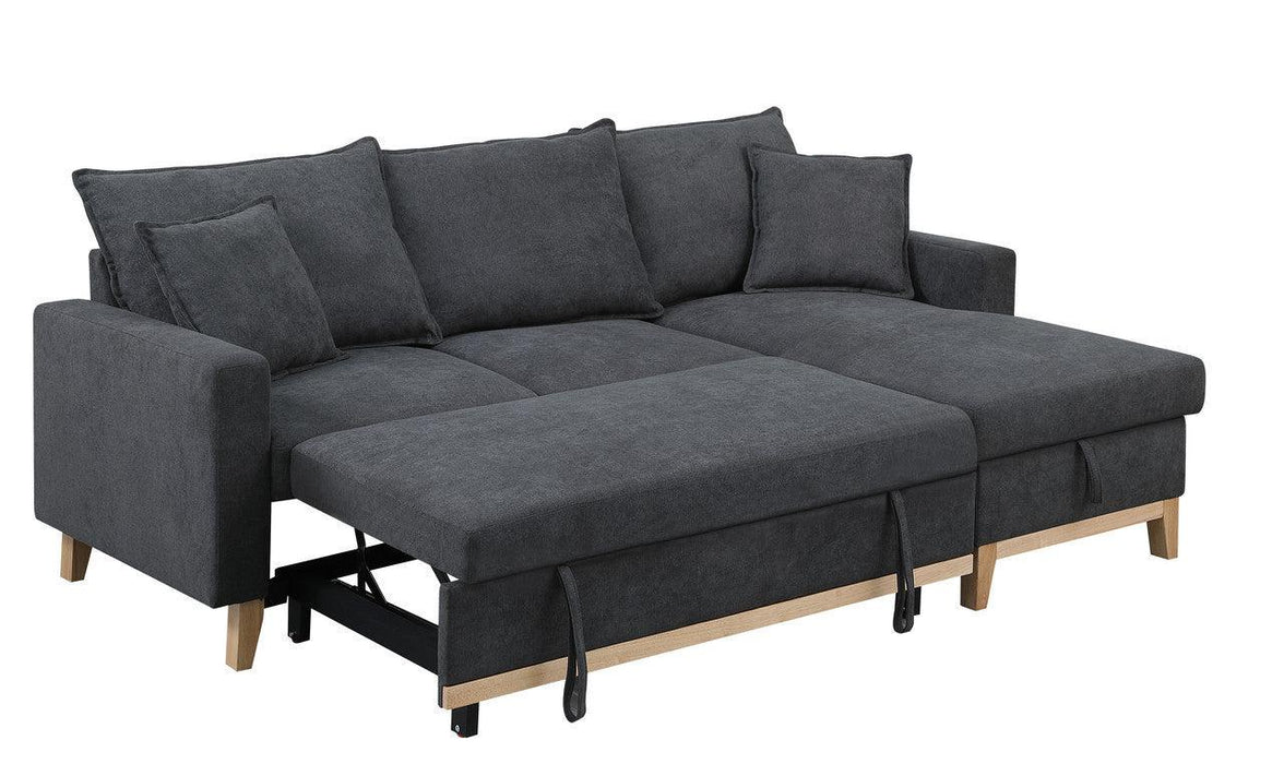 Colton Dark Gray Woven Reversible Sleeper Sectional Sofa withStorage Chaise
