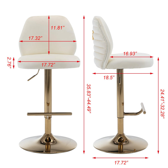 Swivel Bar Stools Chair Set of 2Modern Adjustable Counter Height Bar Stools, Velvet Upholstered Stool with Tufted High Back & Ring Pull for Kitchen , Chrome Golden Base,Cream