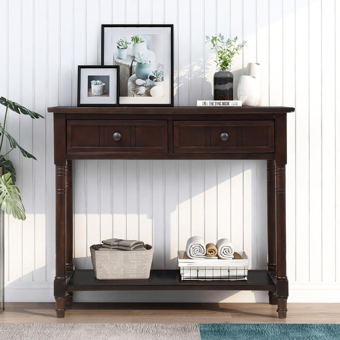 Daisy Series Console Table Traditional Design with Two Drawers and Bottom Shelf (Espresso)
