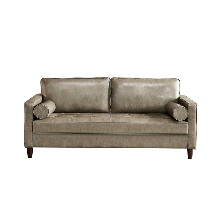 Modern Mid-Century Vegan Leather Sofa （Khaki）